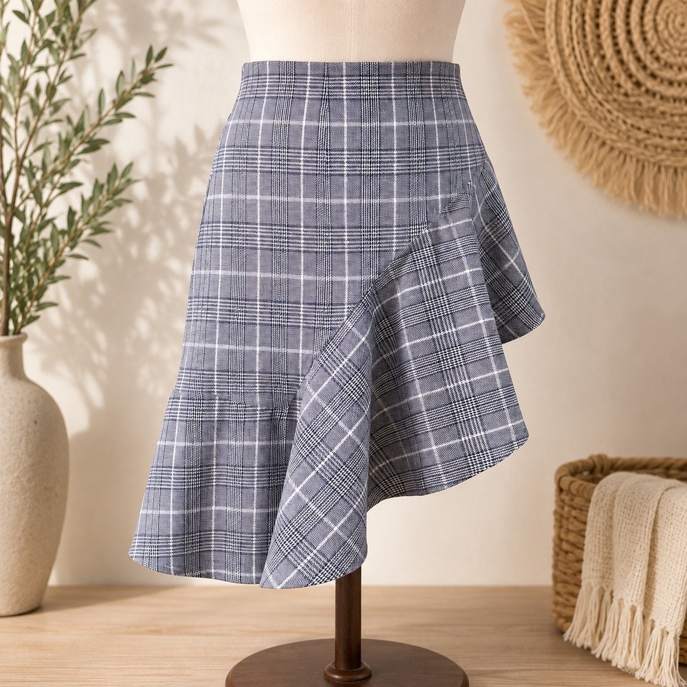 Hayden LA Plaid Skirt Women Small Asymmetrical Ruffle High Waist NWT Cottagecore